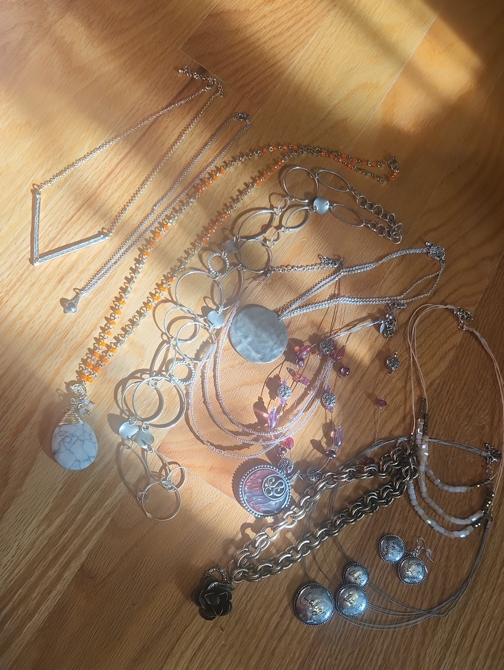 Bundle Of Statement Necklaces With A Couple Simple Pieces Variety Of Colors